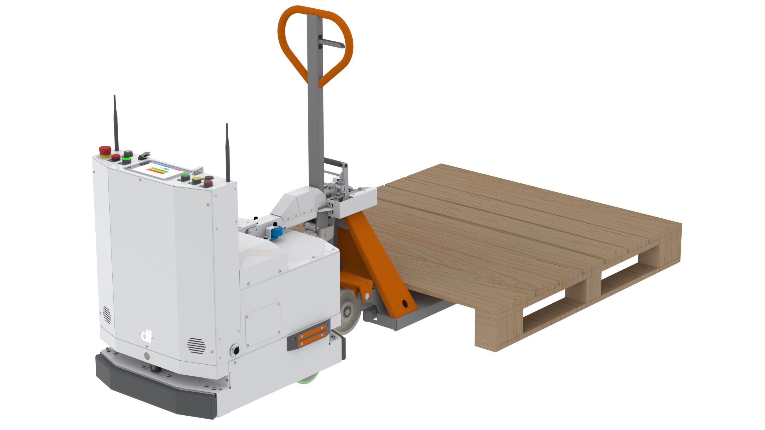 Elektricien Ithaca Grace Automated Pallet Hand Jack Clamping Mechanism using DF Mobile Robot - DF  Automation